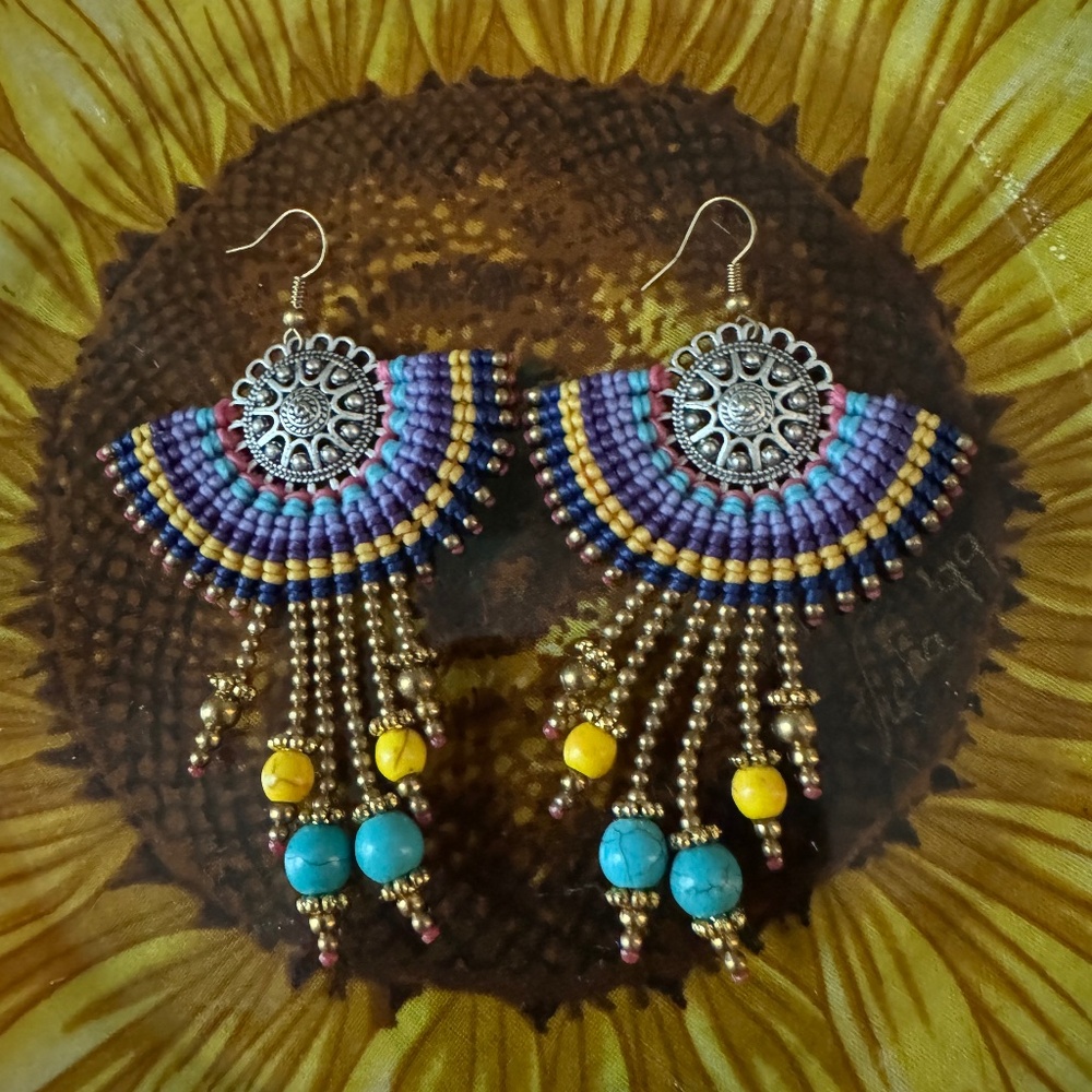 Large Artisan Made Macrame Earrings - image 1